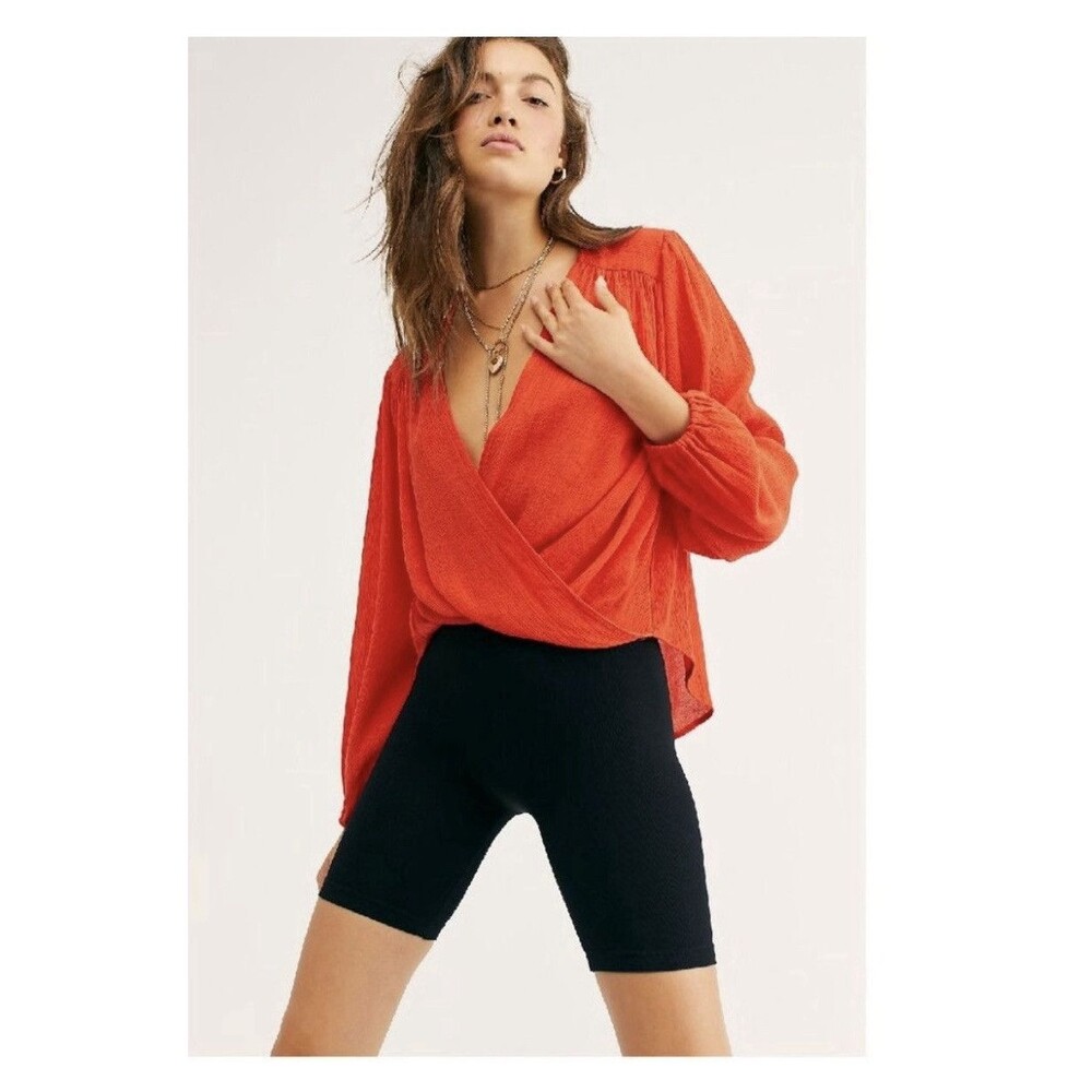 Free People Wrap Top Size Large Red Color